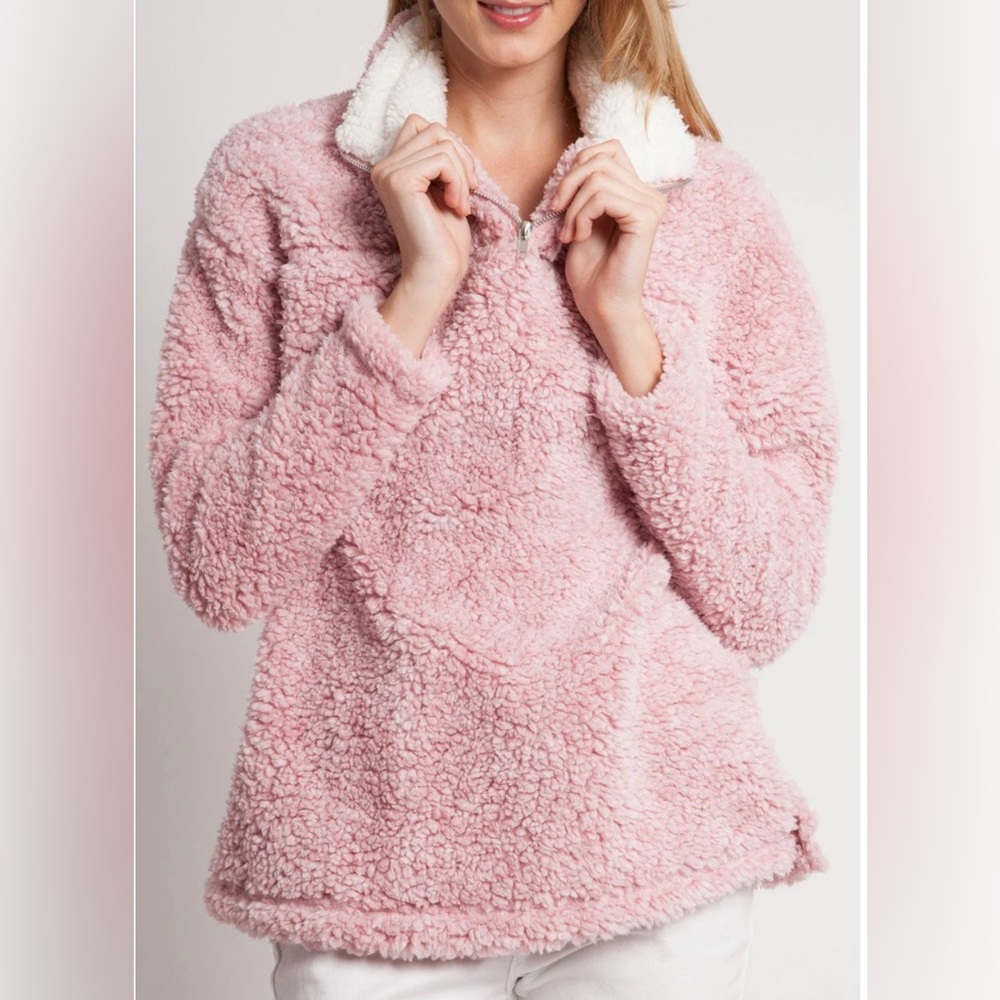 PEACH LOVE CALIFORNIA Women's Sweater Blush Pink White Pullover Zipper L/S Large